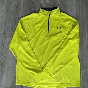Mens Volt yellow Loose Heatgear Under Armour 1/4 Zip shirt! Size L